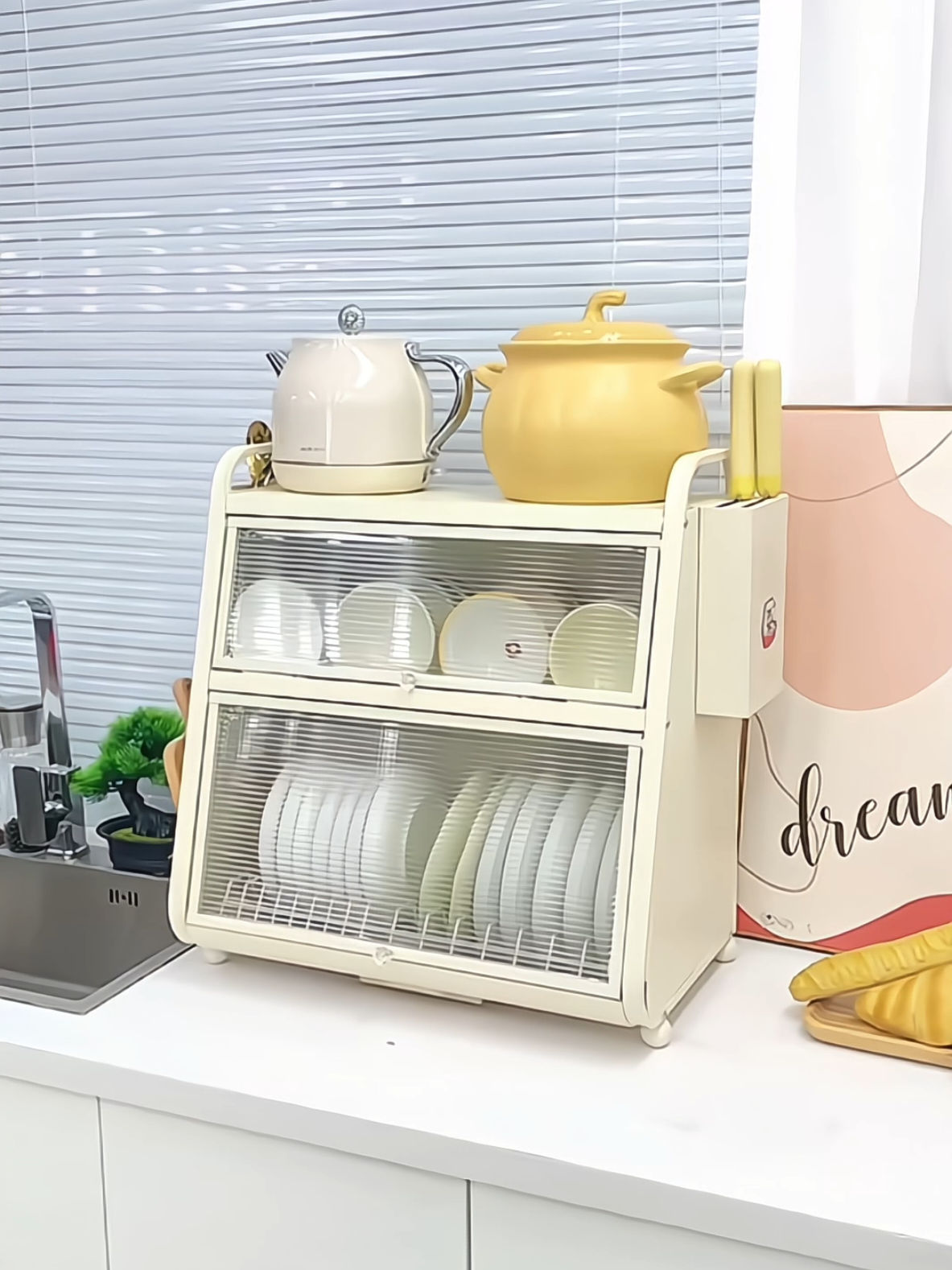 xu hướng Bàn chuẩn bị bếp, tủ bát 2 tầng, hộp lưu trữ chống gián cho bát, đĩa và giá thoát nước cho dao kéo #xuhuong #giadungtienich866 #xuhuong2025🥰 #xuhuong  #xuhuongtiktok 