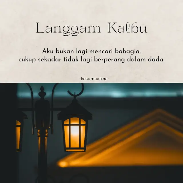 Tenang bukan diam tanpa suara, tapi diam yang tak lagi berperang. Tenang bukan kerana tiada luka, tapi kerana luka itu sudah tak menyakitkan. Ia datang perlahan, seperti cahaya pagi yang malu menyingkap tirai, tak memaksa, tak tergesa, hanya menyentuh lembut bahu jiwa yang penat. Tenang adalah saat kau berhenti bertanya, “Kenapa harus aku?” dan mula berbisik, “Barangkali memang ini jalanku.” Tenang bukan tentang siapa di sisi, tapi tentang bagaimana kau berdamai dengan sepi. Ia tak memadam ingatan, cuma menukar pedih jadi pengertian. Dan di situ, kau akan temui dirimu yang sebenar, yang sudah tak lagi mencari pelarian, kerana akhirnya, kau tahu pulang terbaik itu bukan pada siapa yang membuatmu bahagia, tapi pada apa yang tidak membuatmu terluka. -KesumaAtma #KesumaAtma #puisikata #quotesmoveon #terusmelangkah #fypgalau 