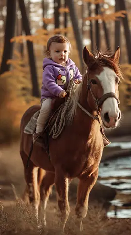 a baby riding a horse in the forest  #ai#baby#ridingahorse #aibaby