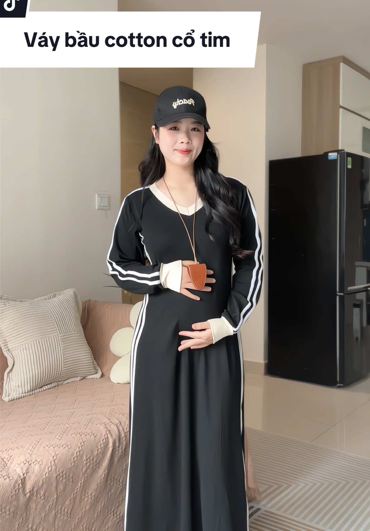 Váy bầu tay dài thu đông chất cotton cổ tim #vaybau #vaybauxinh #dambauxinh #dambau #dambaucongso 