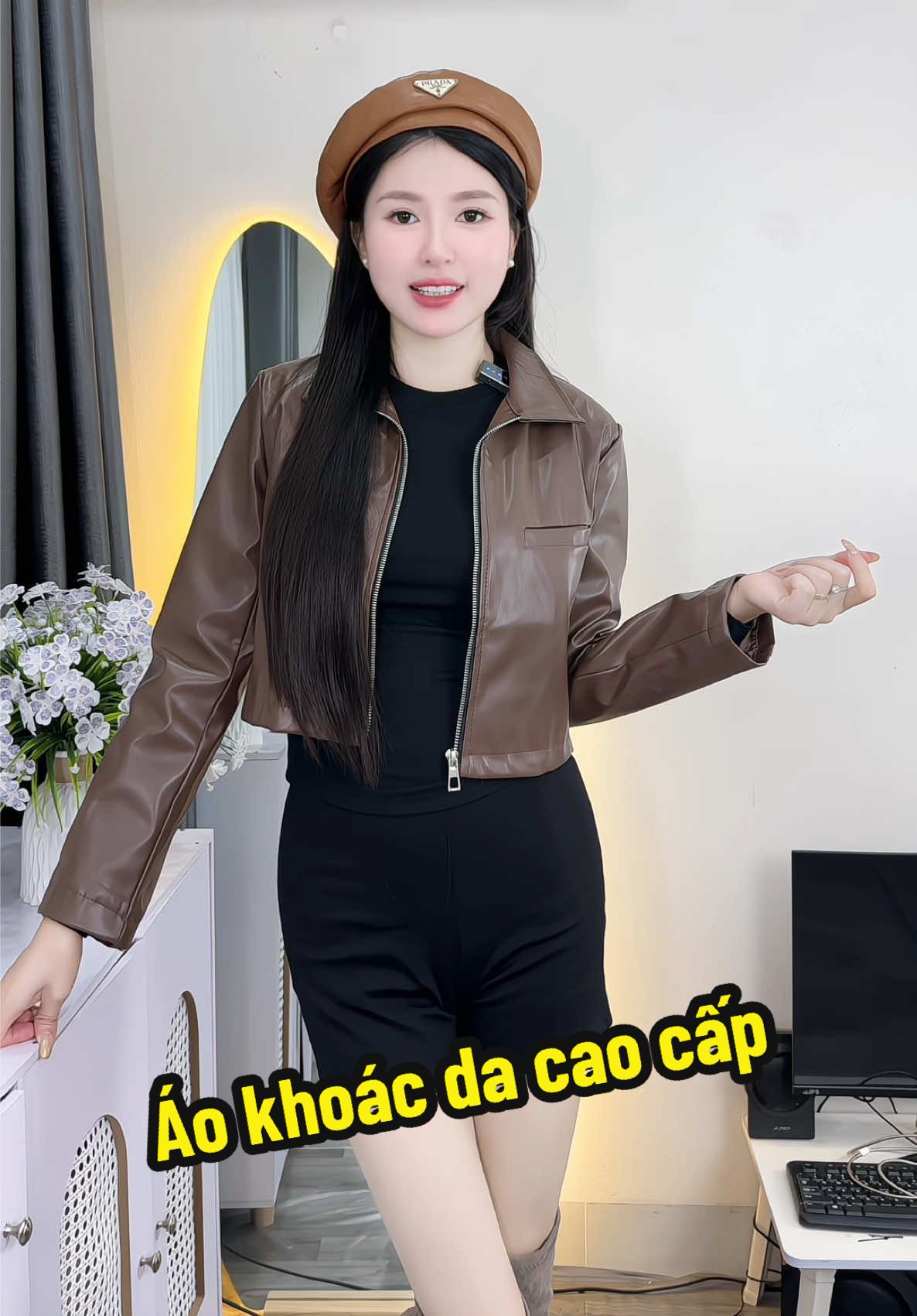 Áo khoác da cao cấp #haianhxinh #thoitrangnu #aokhoacda 