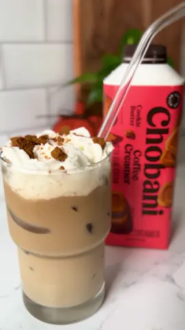 #imcravingsome coffee ☕️ trying the new @Chobani cookie butter creamer 🤤 topped with @Biscoff cookie crumbles #coffee #icedcoffee #coffeetiktok #morningcoffee 