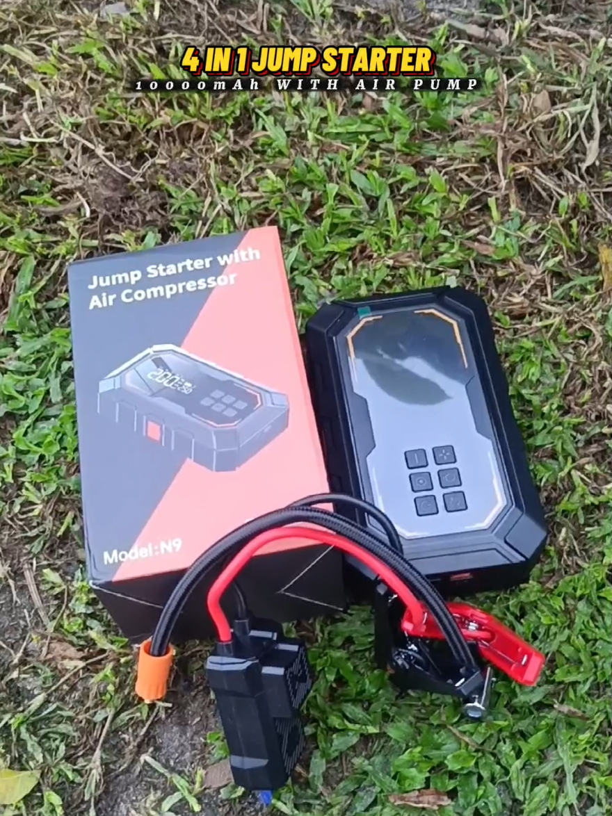 10000mAh 4 IN 1 Jump Starter With Air Pump Heavy Duty Emergency Power Bank & Flashlight Jump Starter Perfect For Cars & Motorcycles🔥. #jumpstarter #tireinflator #powerbank #jumpstart #fyp 