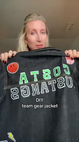 A very easy way to incorporate cute team gear… Jacket wild fable target (size up)  Big letter patch, smaller letters, and sports patches are Amazon  Lightening Bolt patch is hobby lobby 