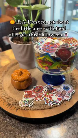 Not every kid can enjoy candy — but every kid deserves to feel included 👻✨ Adding cute holographic stickers to your treat bowl is such an easy way to make Halloween special for everyone. 🎃 #PSA #AllergyFriendly #TrickOrTreat #HalloweenStickers #NonCandyTreats     