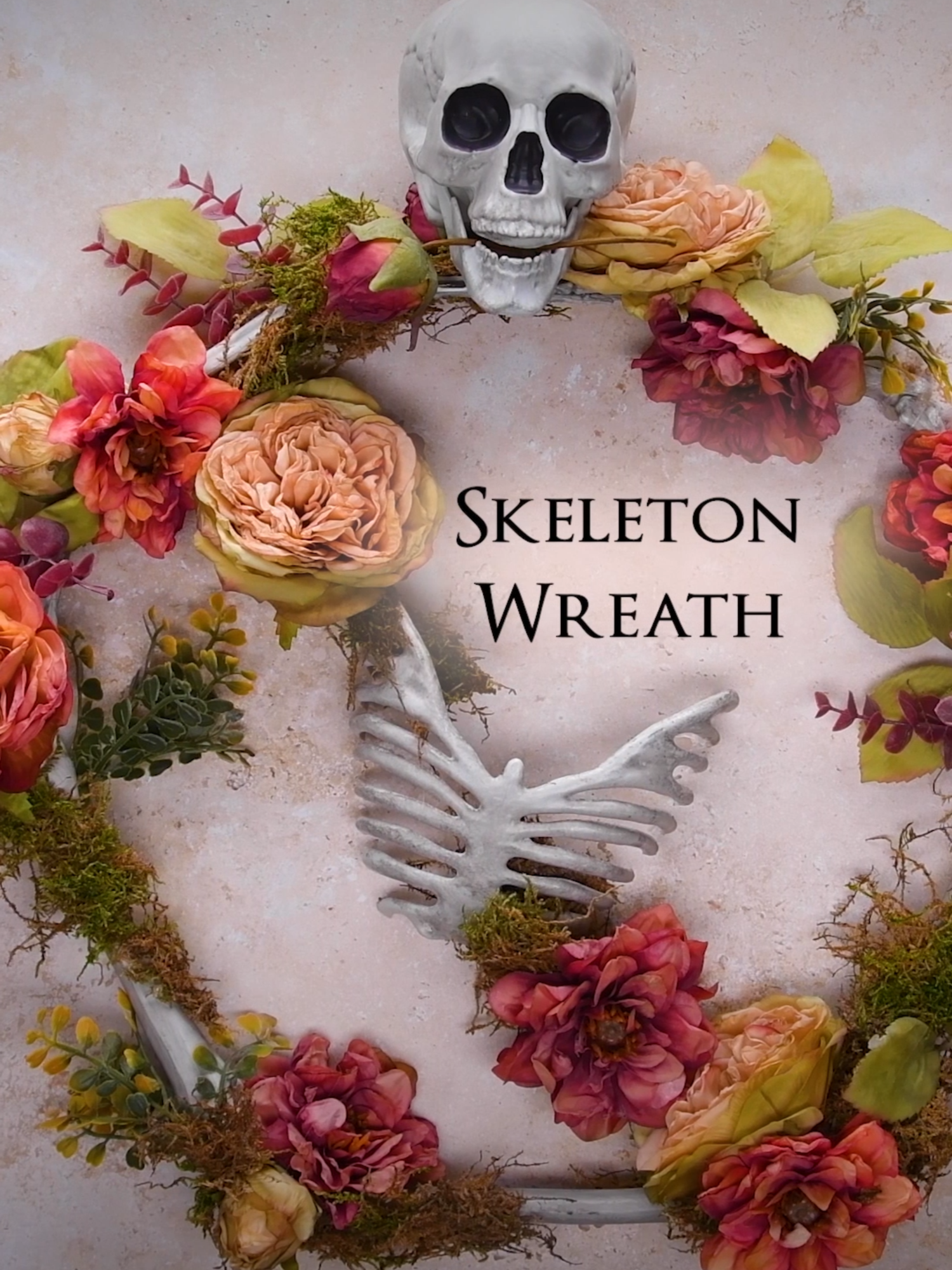 Decorate your door with a spooky skeleton wreath this Halloween! #blossom #halloween #halloweendiy #halloweenwreath #diywreath