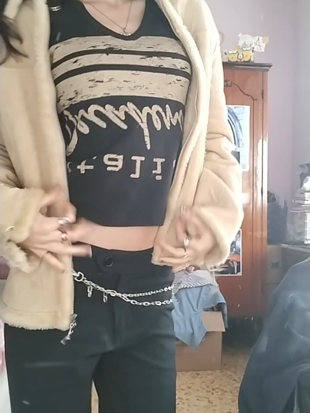 low waisted,, always  #OOTD #fashiontiktok #vibing #2000sfashion #fakefurcoat 