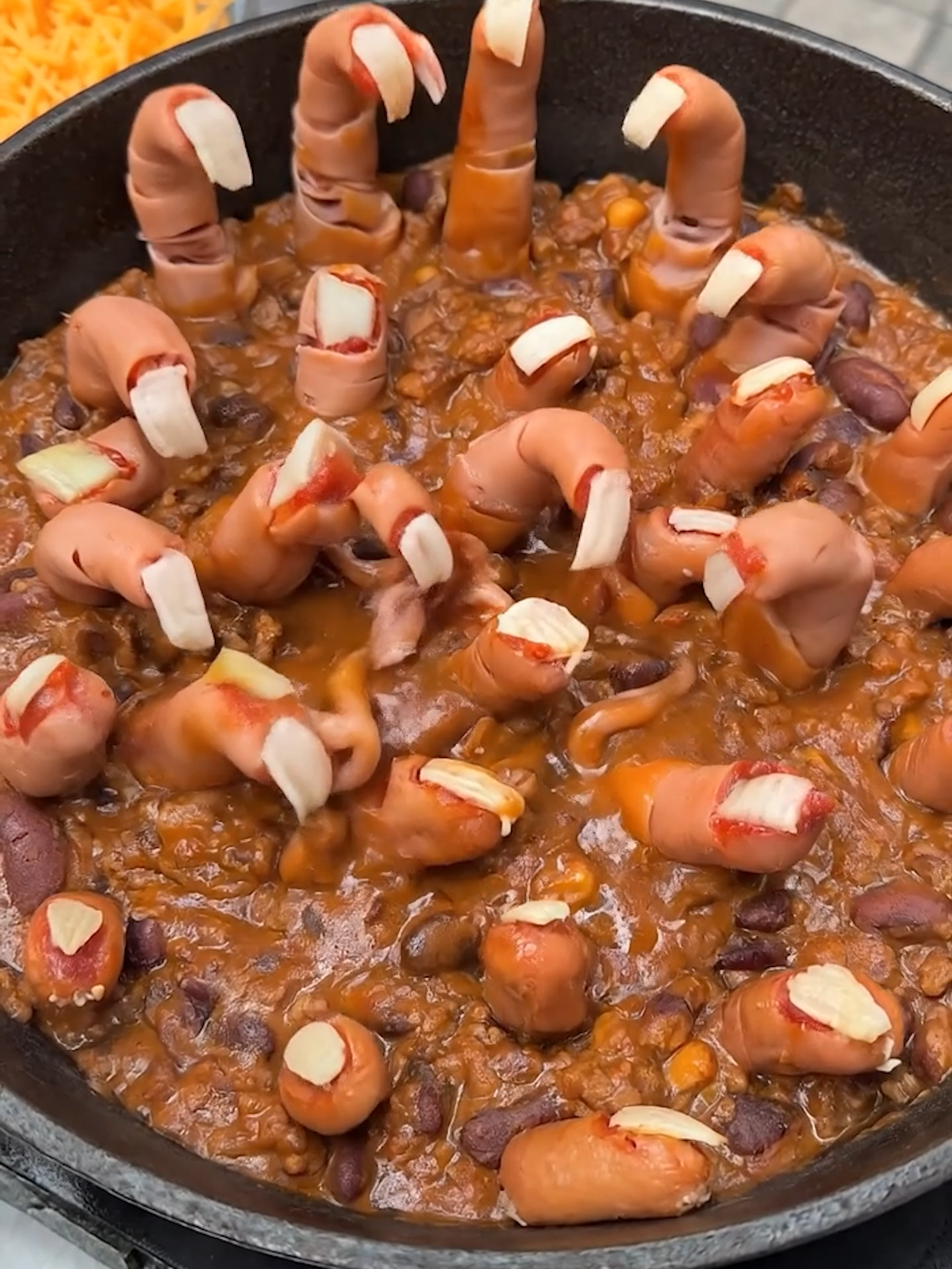 Halloween Severed Toe Chili! Toe-rrific Halloween treat 💀😋 #fyp #usa🇺🇸