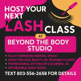 Ready to Teach Your Own Lash Class? Take your skills to the next level and host your own Lash Training Class at Beyond the Body Studio. Located in Columbia, SC • Fully furnished rental space • Perfect for lash, beauty, or training classes • Professional setting • Affordable daily rates Don’t just dream it teach it. Text 803-556-2658 for details.#esthetician #fyp #lash #beauty#lashtech 