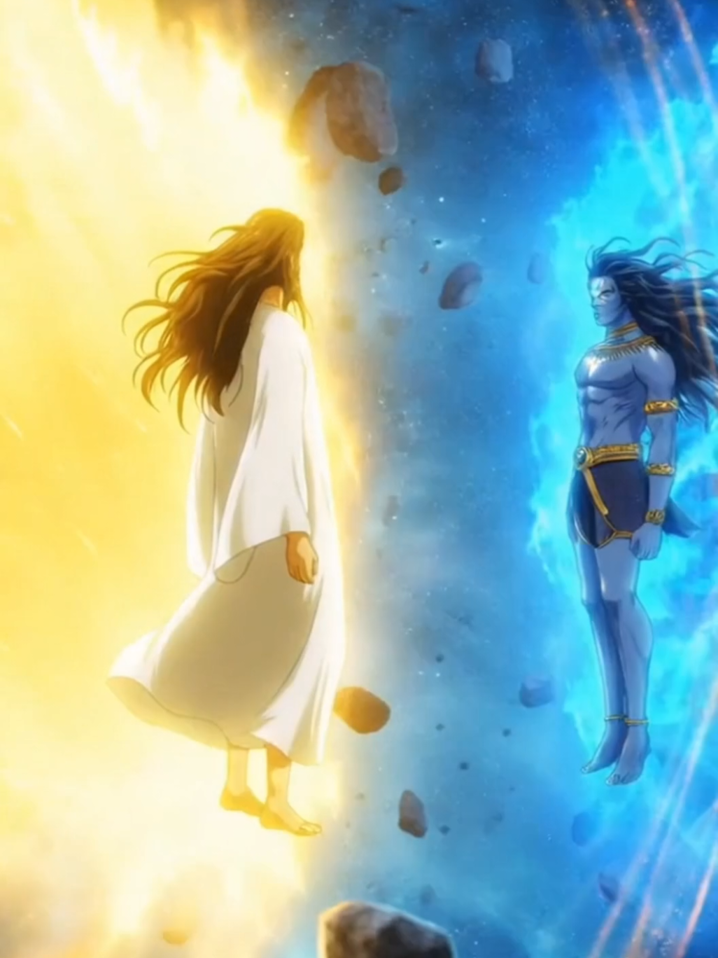 Una batalla divina sacude el universo 🌌⚔️. Jesús, el Portador de la Luz, enfrenta a Shiva, el Dios del Equilibrio, en un combate que trasciende el tiempo y la creación. ⚡ Pero cuando Shiva invoca ayuda, aparecen Vishnú y Brahma, los antiguos guardianes del orden cósmico. Tres dioses contra uno… y aun así, la luz no se apaga. ✨ 🎬 Una historia anime sobre la fe, el poder y el origen de los falsos dioses. #JesúsVsShiva #Vishnu #Brahma #BatallaDivina #AnimeÉpico 