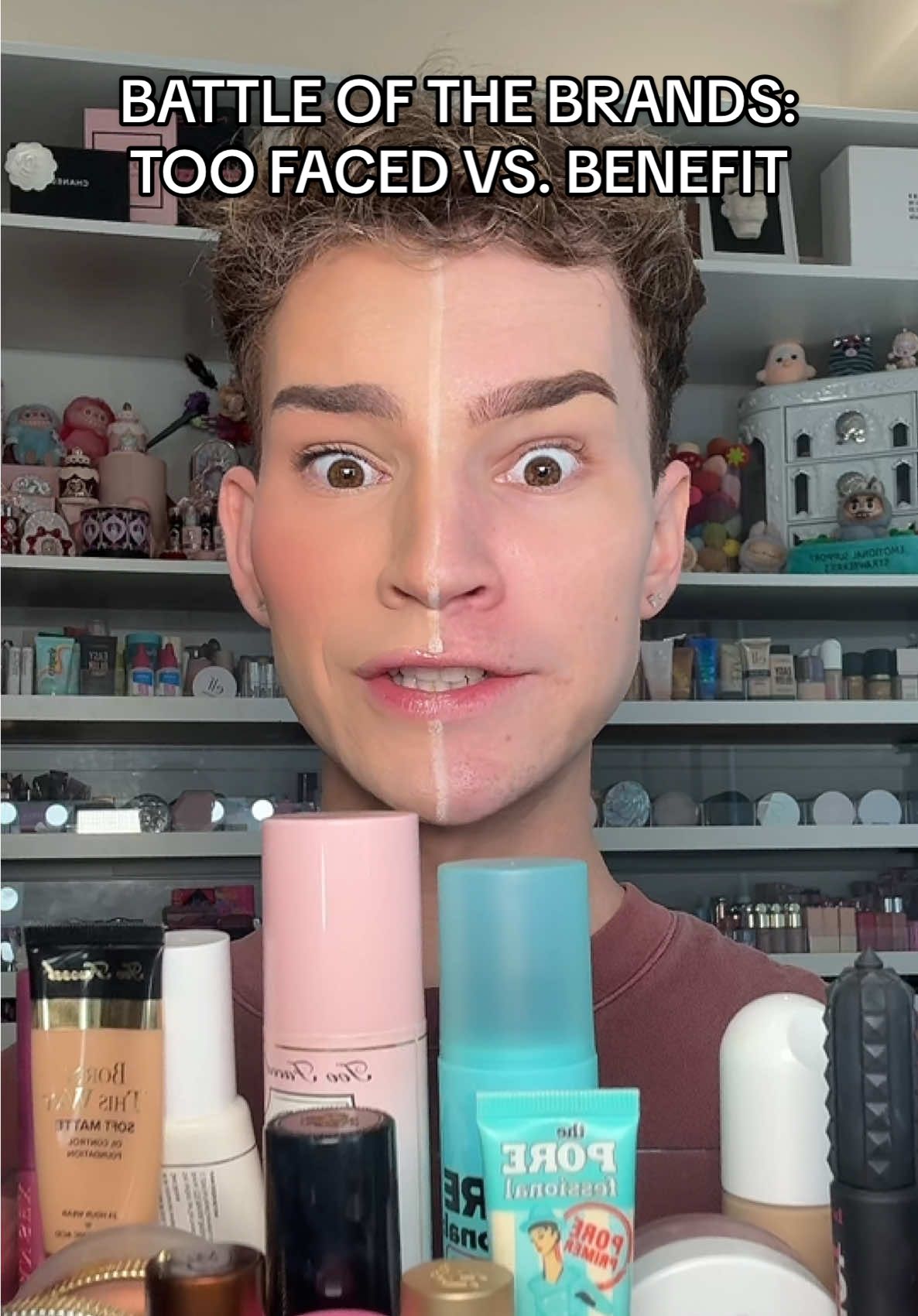 Which side do you think won!? #makeupchallenge #benefitcosmetics #toofaced #makeup #beauty 