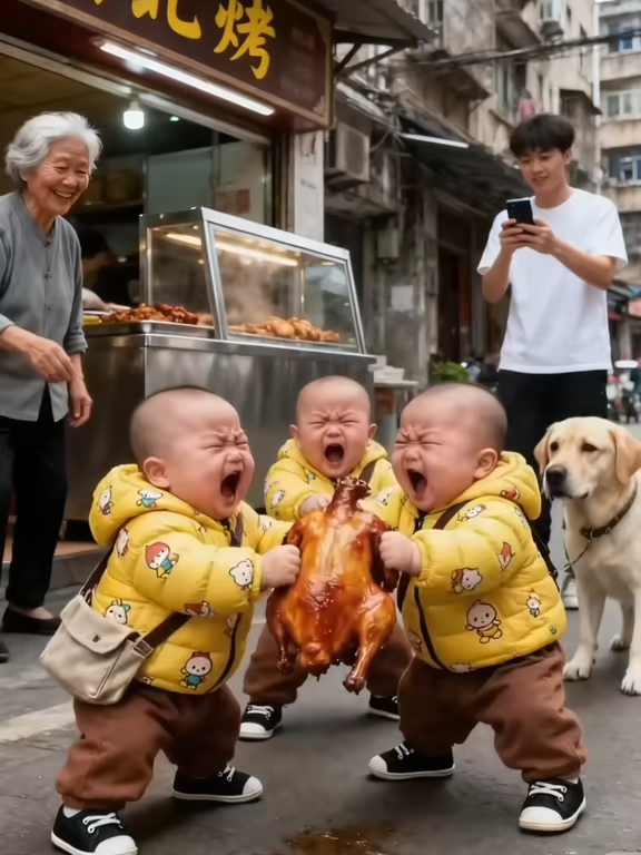 Triplet Toddlers in Market Fight Over Bone | You Won’t Believe What Happens Next!