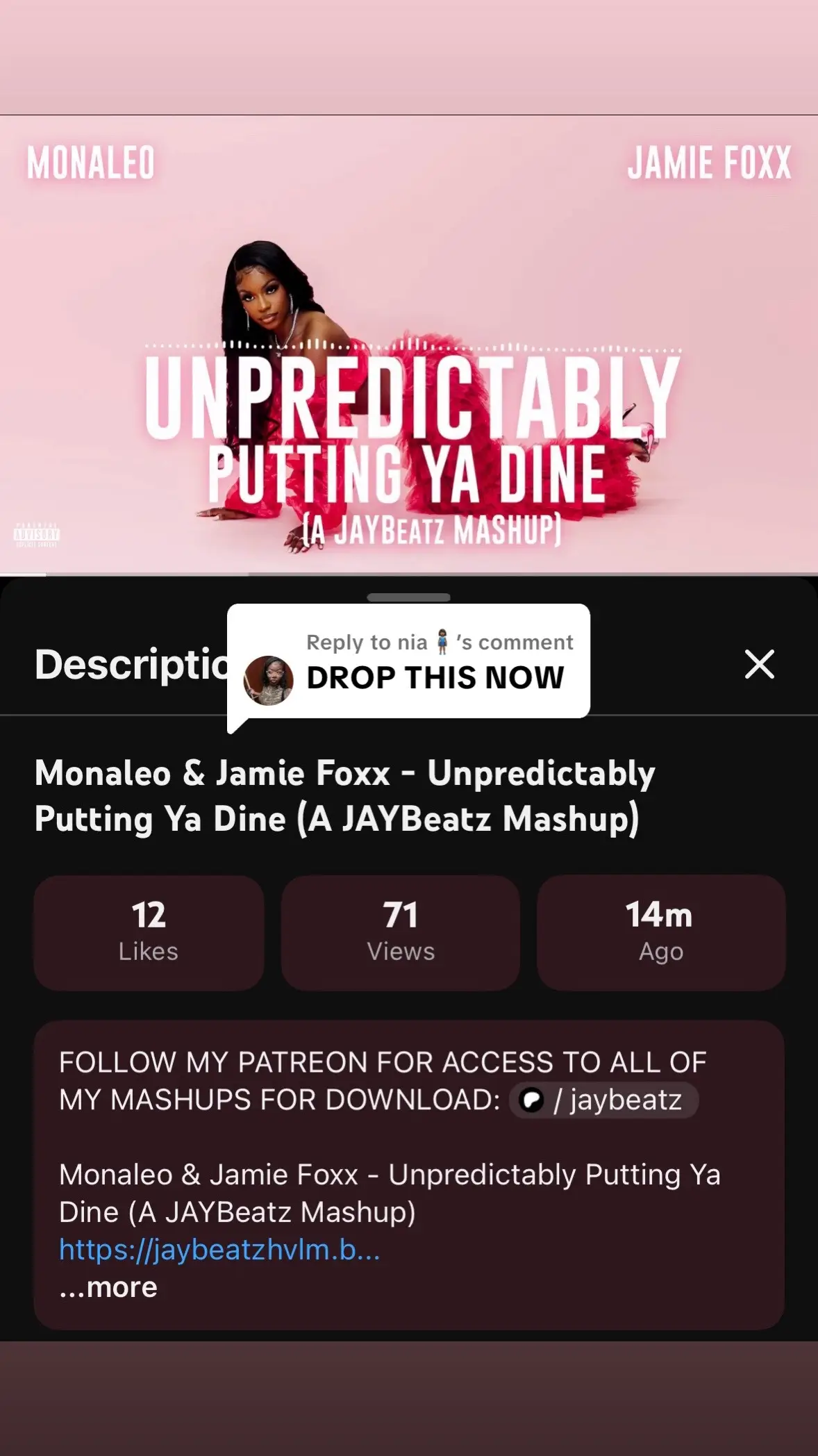 Replying to @nia🧍🏾‍♀️ full mix out now! Link in the linktree in the bio of my profile! Out on YouTube, SoundCloud, Bandcamp and my Patreon!! #HVLM #monaleo #jamiefoxx #puttingyadine #unpredictable 