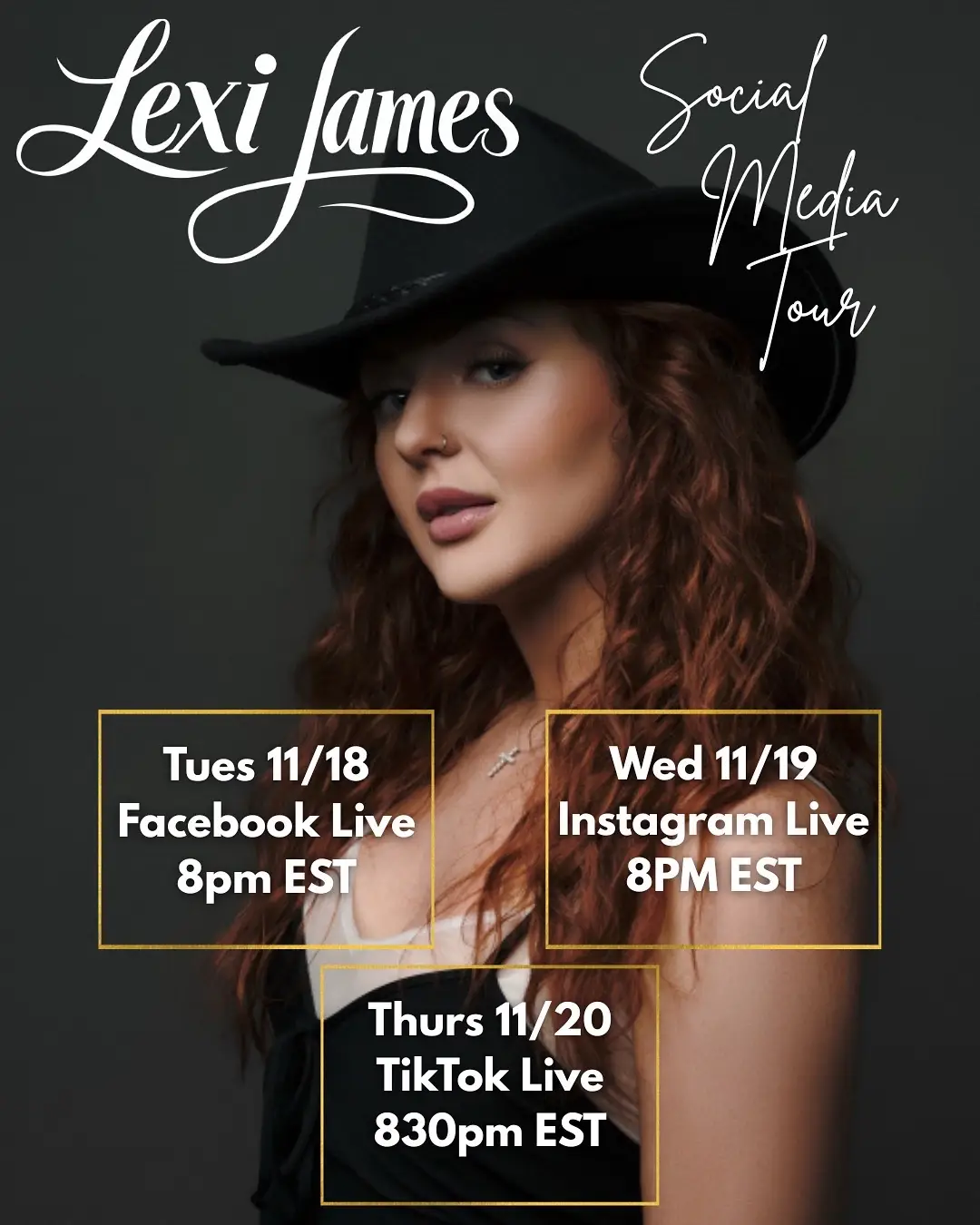 📣ANNOUNCEMENT📣 I’m going on tour! Kind of 😜 In a few weeks, I’ll be doing a social media tour!! Live events on Facebook, Instagram, and TikTok all in the same week. So send in your song requests, questions, and whatever else is on your mind and to in to one, OR ALL, of my live events this November! #lexijamesmusic #newenglandmusician #nashvillesongwriter #countryrock #socialmediatour 🤘🏼