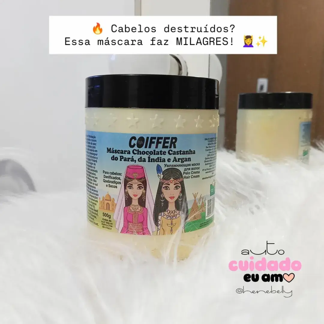 ✨Máscara Coiffer Chocolate Castanha do Pará, da Índia e Argan ✨ Nutrição poderosa para cabelos danificados, quebradiços e secos! 💆‍♀️💫 Deixa os fios mais fortes, hidratados e com brilho intenso. 💛 Resultado de salão em casa! #CabelosPerfeitos #Coiffer #HidrataçãoCapilar #NutriçãoProfunda #CuidadosComOCabelo 