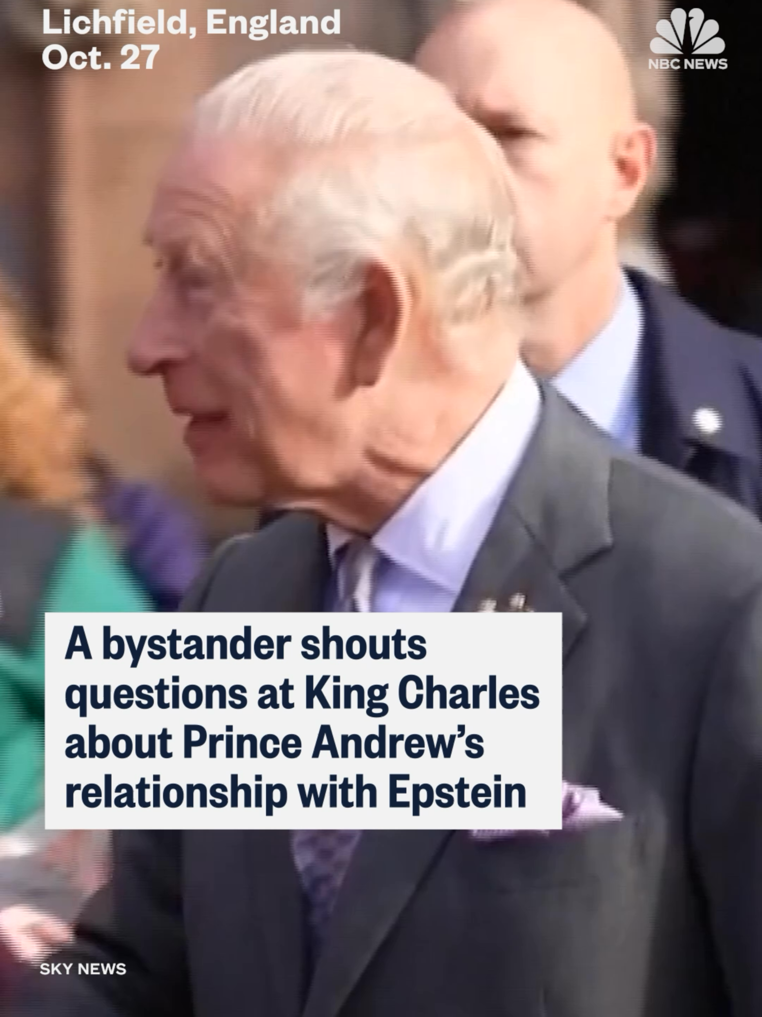 King Charles was confronted during a visit to Lichfield Cathedral by someone asking questions about his brother Prince Andrew’s ties to convicted sex offender Jeffrey Epstein.