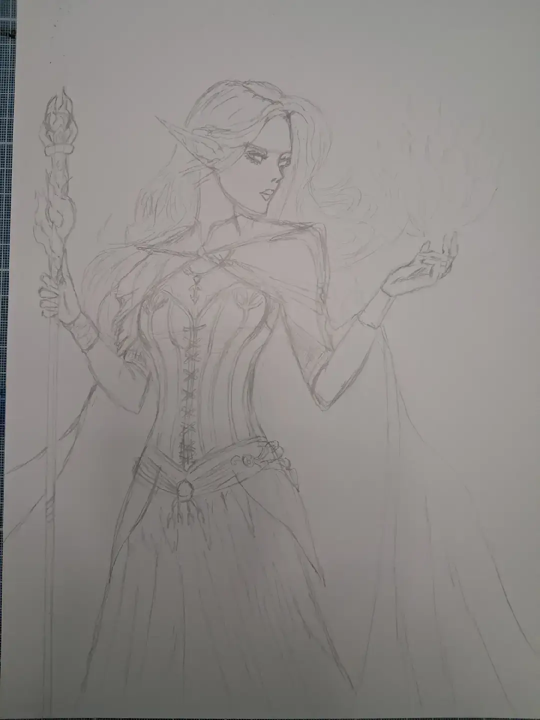 allez aujourd'hui ce sera une mage elfe 😁 je vous est mi une photo du croquis puis une photo du scan et une photo du dessin pris sur mon bureau. je les réaliser avec surtout de l'encre de chine ( travailler a la plume) , pour la flamme des feutres a alcool et pour finir des posca pour les petit anneau magique. j'espère que ca vous plaira 😁 n'hésitez pas a commenter pour me donner votre avis et a like partager sur ca vous plait 🙏 #inkdrawing #artist #artprocess #illustration #elfe 