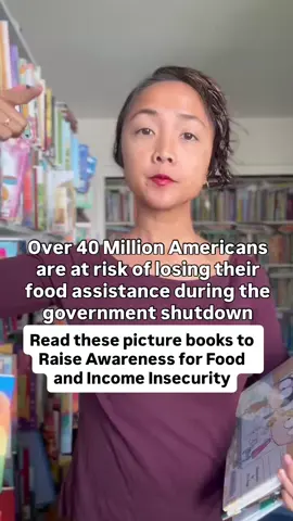 BOOK LIST LINKED IN BIO  Nearly 42 million Americans could lose food assistance in just over a week as the government shutdown continues. About 1 in 8 U.S. residents ~ mostly children, parents, veterans, older adults, and people with disabilities ~ rely on SNAP, the nation’s largest anti-hunger program. Experts warn the loss of SNAP benefits could cause the worst hunger crisis since the Great Depression. And additionally, 7 million parents and babies who depend on WIC may lose access within weeks as well. To help kids understand complex issues like poverty, fairness, and community care, try reading one of the picture books featured in this collection . #governmentshutdown #foodstamps #snap #wic #picturebooks #BookTok #kidlit #food #teacherlife 