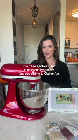 Me at my LNS, (local needlepoint store??!!) Rita’s, on the UES in NYC yesterday introducing myself to the community. 🤣 Needlepoinitng actually feels like a nice sorority without chapter, but definitely with expensive dues!!! 🪡 KitchenAid, that’s a cult. Baked my first batch of cookies with it on Saturday! 🍪 Just in time for holiday baking 🤸🏽 #needlepoint #needlepointtiktok #wipwednesday #wip #kitchenaid 