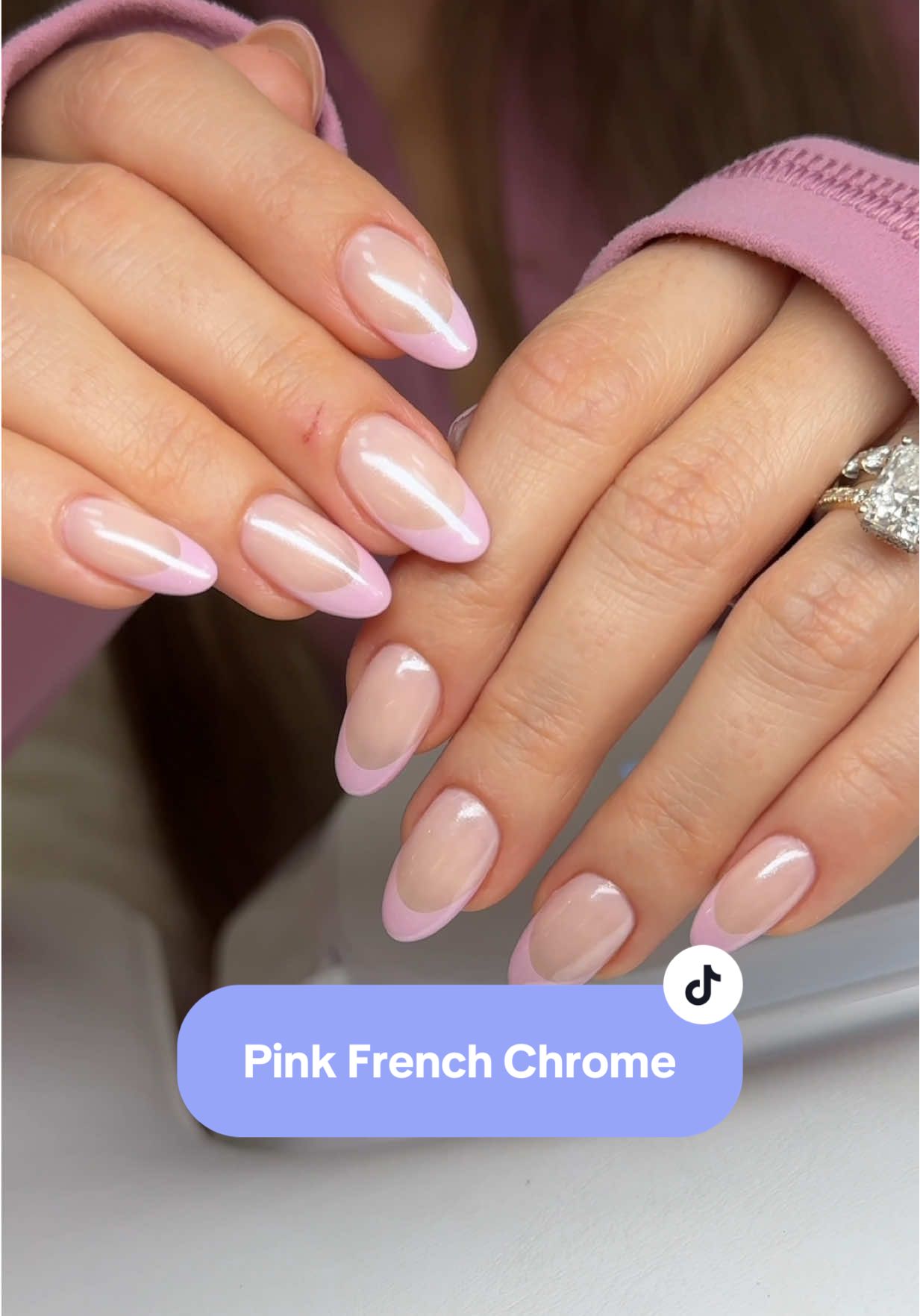 pink & sparkly 💅✨💖 nails by @spazio ella #nailinspo #frenchnails #chromefrench #pinktipnails #pinkfrench  