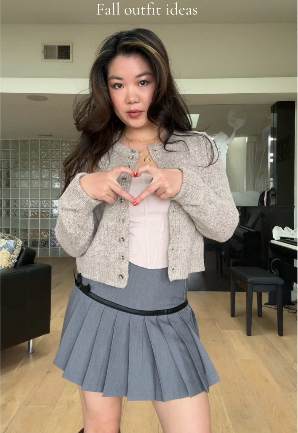 Fall outfit ideas 🧸  . Cardigan: @SHEINUS  Top: @OGL.gather  Skirt: @Lulus  Boots: @Dolce Vita Footwear  . #cutefalloutfits #falloutfitinspo #fallootdinspo #autumnoutfit #xoxo_tiana_xoxo 