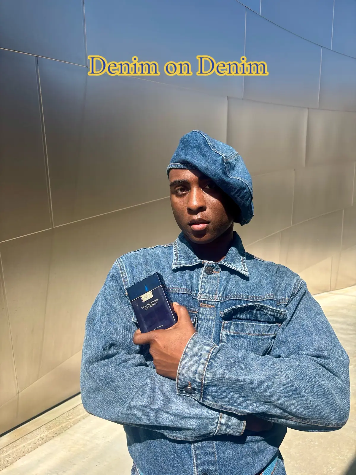 Are you feeling the matching denim fit? Fragrance @VERSACE available at @Macy’s  #denimondenim #menswearfashion #fashiontiktok #versacefragrances #blackfashiontiktok 