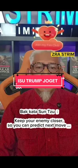 Isu @Team Trump joget. Kan dah kena sekolah dengan @zrastrim . Bak kata Sun Tzu : Keep your enemy closer so you can predict next move. #freepalestine🇵🇸❤️  #donaldtrump  #aseansummit  #kualalumpur  #gaza 
