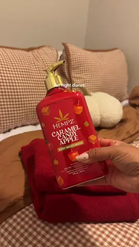 my ideal fall night routine has been elevated with the new @Hempz fall collection 🍂🕯️ product used: hempz caramel candy apple lotion 🍎 available at @Ulta Beauty  #nightroutine #bodycareroutine #fallaesthetic #hempzlotion #cozyfallvibes 