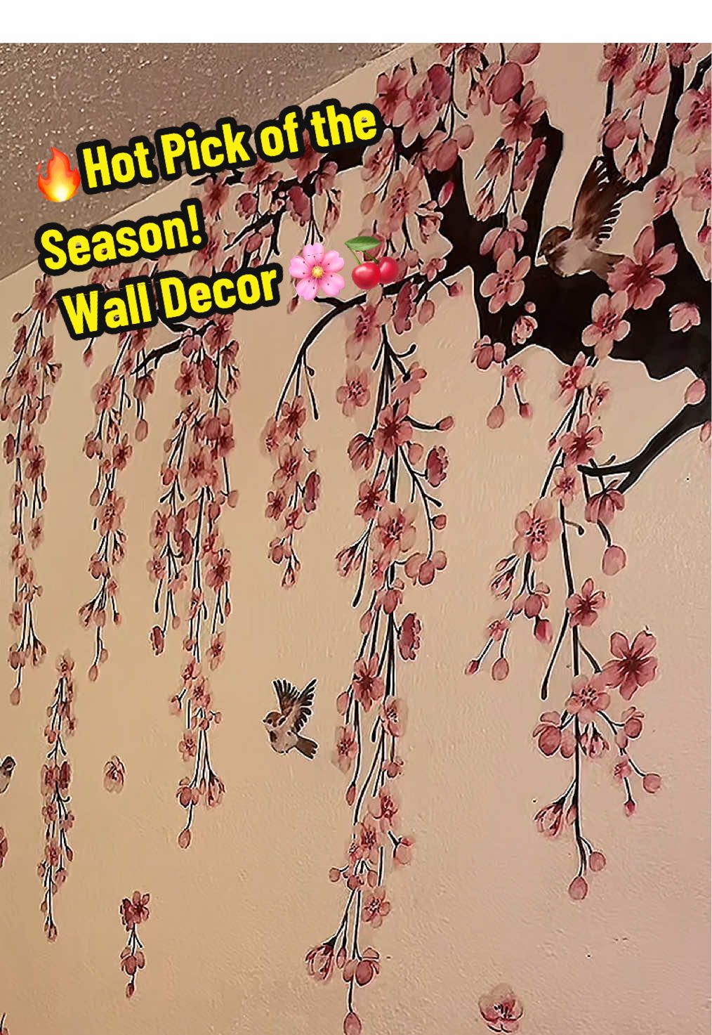 Peach Blossom Tree & Bird Pattern wall stickers.   🔥Hot Pick of the Season! Don’t Miss Out 🏃‍♀️💨 @Vanco up  #tiktokshopcreatorpicks #wallsticker #walldecor #roommakeover #diyhomedecor 