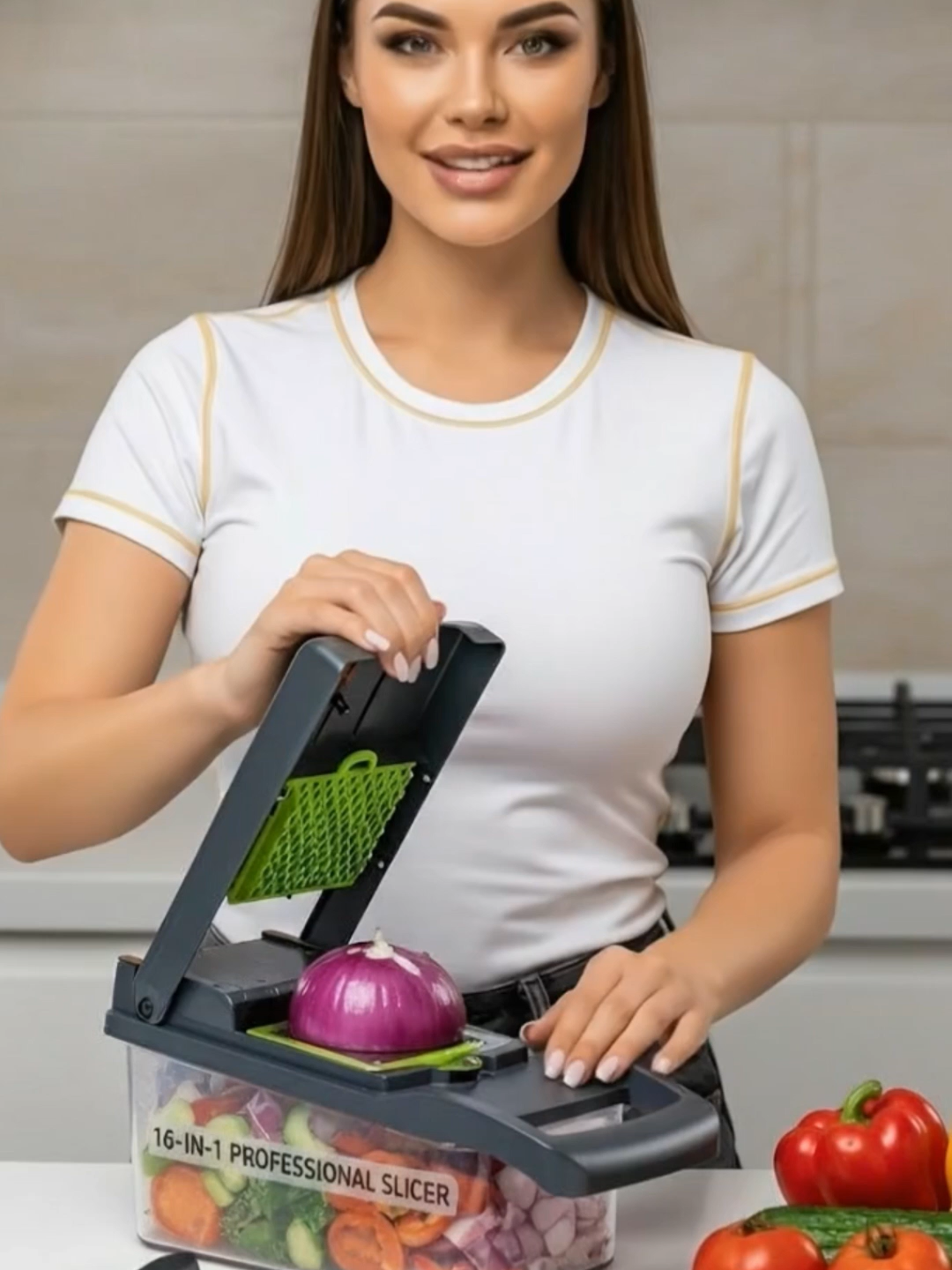 Corte legumes em segundos com o fatiador 16 em 1 que viralizou! #fatiador #cortadordelegumes #cozinha #praticidade #tiktokshopblackfridaybr