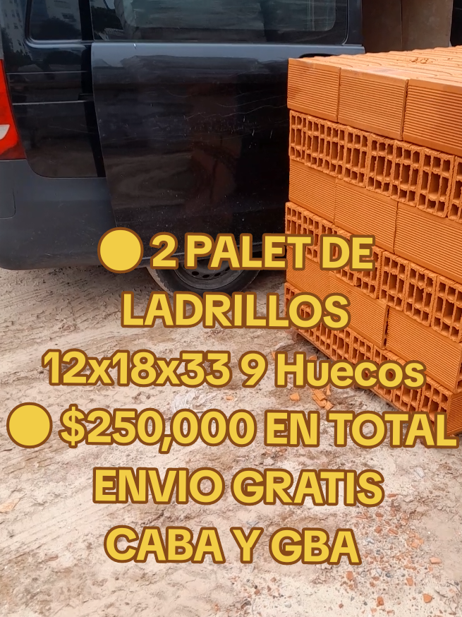 ● 2 PALET DE LADRILLOS  12x18x33 9 Huecos  ● $250,000 EN TOTAL  ENVIO GRATIS CABA Y GBA  SEGÚN EL PARTIDO DE DESTINO  144 ladrillos por palet 288 unidades en total  Rinden 18 Mts2 #ladrillos #barriocerrado #vicentelopez #florida 