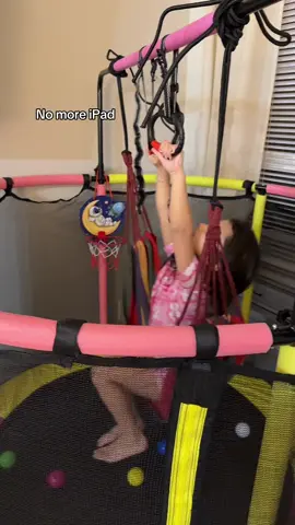 This indoor trampoline comes with a built-in swing, safety net, and sturdy frame — perfect for endless jumping, swinging, and giggling right at home! Keeps kids active, happy, and screen-free all day.  #trampline 