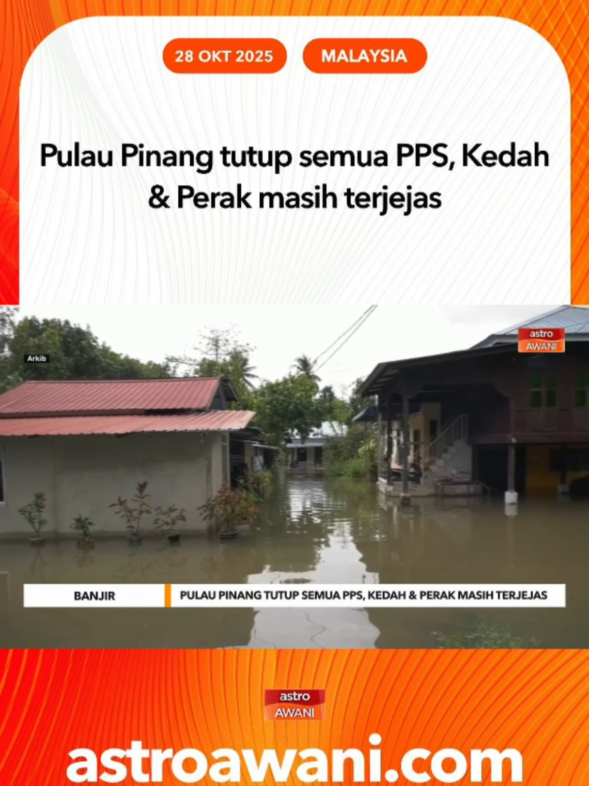 Pulau Pinang menutup kesemua Pusat Pemindahan Sementara (PPS) di dua daerah selepas keadaan banjir pulih sepenuhnya. Namun, Kedah dan Perak masih terjejas dengan 1,486 mangsa ditempatkan di 13 PPS yang masih beroperasi setakat jam 7 pagi Selasa. #AWANInews