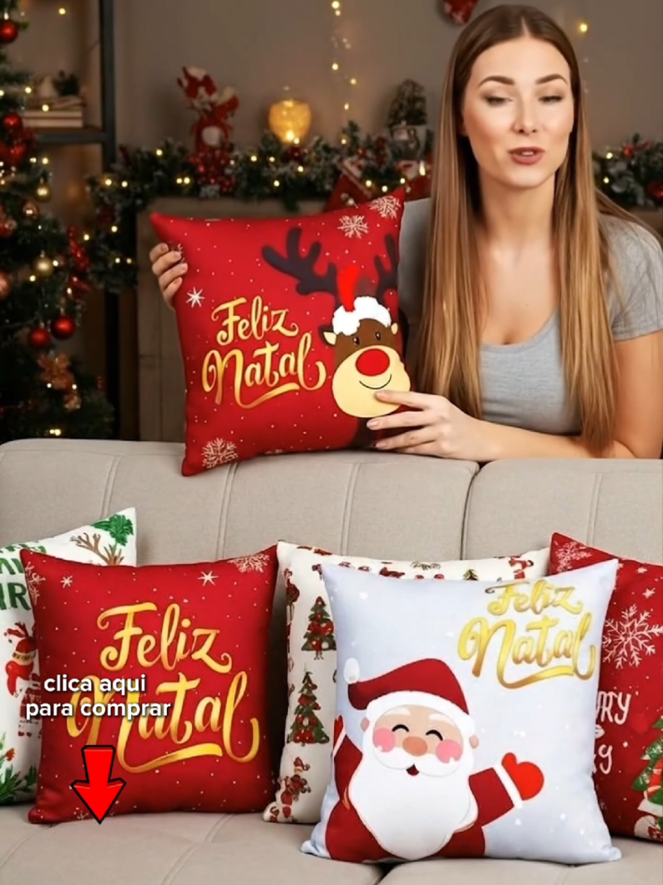 🎄 Kit 4 Capas Decorativas ⭐ Feliz Natal 🎅 Sua Sala Muito Mais Linda! #natalina #decoracao #natal #almofadas 