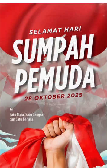 Selamat Hari Sumpah Pemuda 28 Oktober 2025. Setiap tanggal 28 Oktober, bangsa Indonesia memperingati Hari Sumpah Pemuda, yang merupakan momen bersejarah sebagai penanda lahirnya semangat persatuan di tengah perbedaan. Pada 28 Oktober di tahun 1928, para pemuda dari berbagai suku, bahasa, dan daerah berkumpul dalam satu tekad, menjunjung tinggu satu tanah air, satu bangsa, dan satu bahasa, Indonesia. Selamat Hari Sumpah Pemuda! Jadikan perbedaan sebagai sumber kekuatan, bukan perpecahan. Indonesia maju berawal dari pemuda yang kreatif, inovatif, dan peduli sesama. #Ucapan #SumpahPemuda #StatusWA #28Oktober2025 #tekssumpahpemuda 