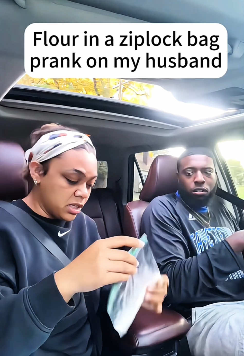 Flour in a ziplock bag prank on my husband 🤣🤣🤣 #fyp #foryou #funny #funnyvideos #prank #reaction #viral #couple #usa🇺🇸 