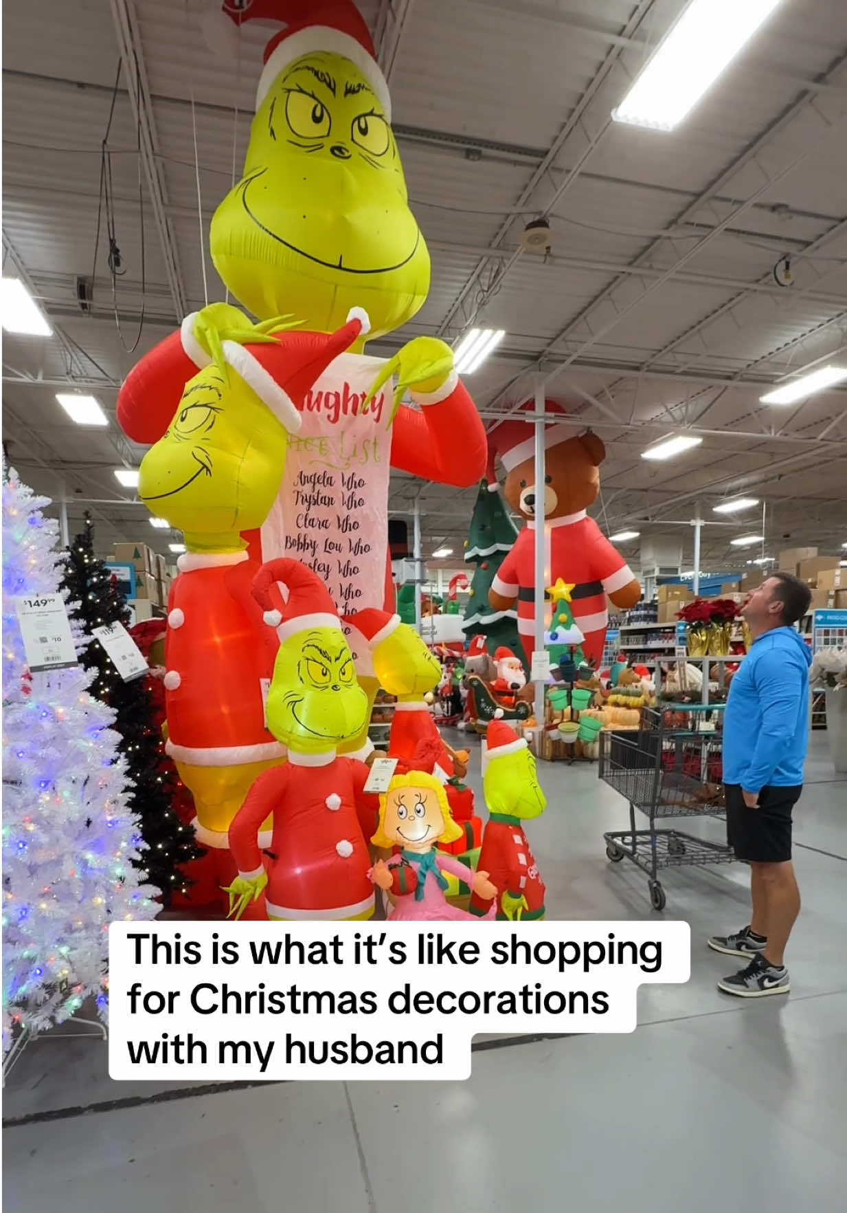How many times do you think he’ll be back to buy more Christmas decorations?! 🤣  The joy he has walking down the aisles and looking at everything. He loves Christmas so much.  🎄🎅 #marriedlife #couplehumor #christmas #husbandwife #christmasdecor @At Home 
