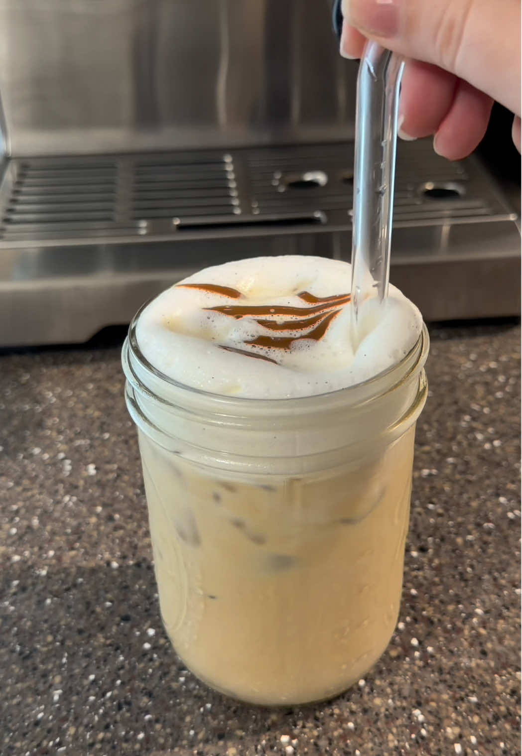Don’t you dare judge my nails! Momma hasn’t had a break 😩😂 But anyways, hope you enjoy this “recipe” if I can even call it that. lol @Breville #coffeetok #brevillebaristaexpress #fallvibes🍂 #icedlatte #coffeerecipe 