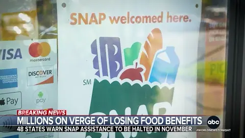 Millions of Americans are on the verge of losing SNAP benefits – a critical food assistance program – amid the government shutdown. At least 48 states warned SNAP benefits will be halted if the shutdown continues. Jay O'Brien reports. #WorldNewsTonight #WNT #DavidMuir #News #ABCNews