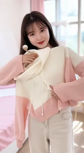 Áo Len Cardigan Dệt Kim Có Mũ chùm đầu màu Hồng màu trắng dành cho nữ#thoitrangnuhottrend #aolen #xuhuongtiktok #phoidoxinh #macxinhmoingayy 