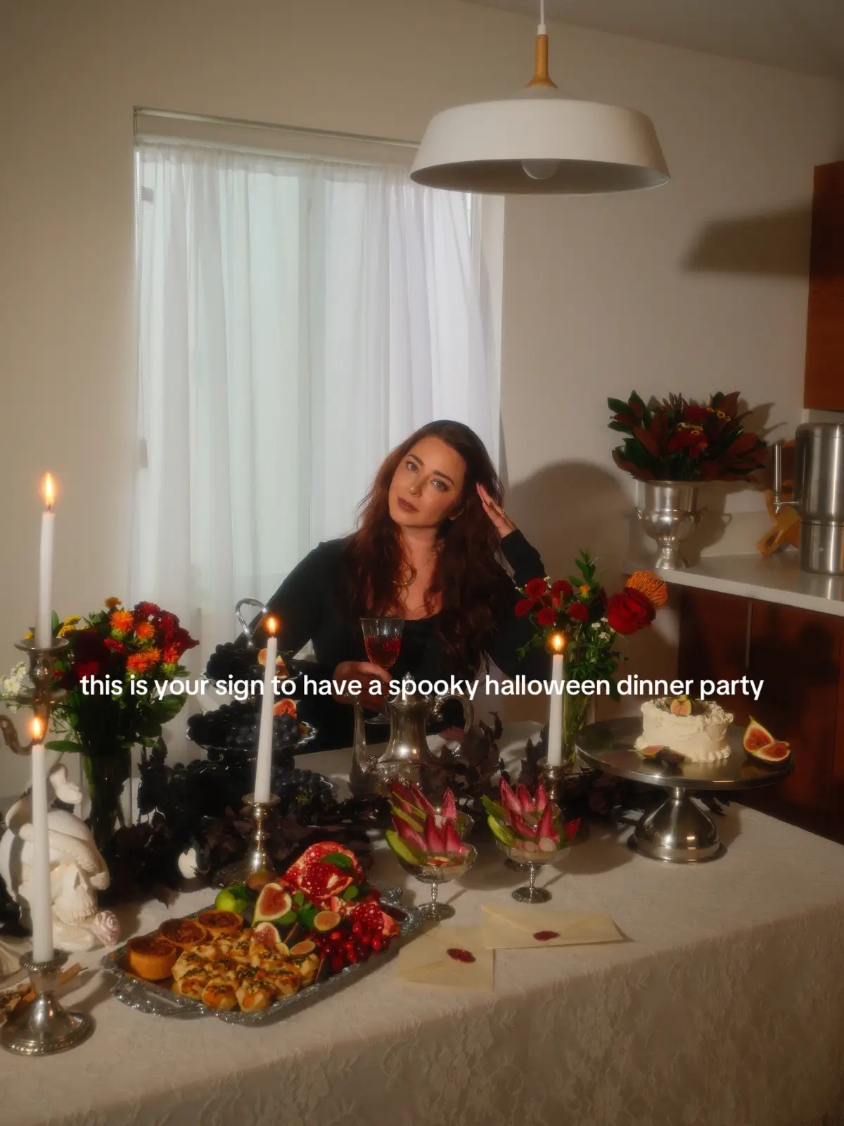 grab some friends and get spooky this season 🥀 #halloween #dinnerparty #witchyvibes #gothtok #fallaesthetic 