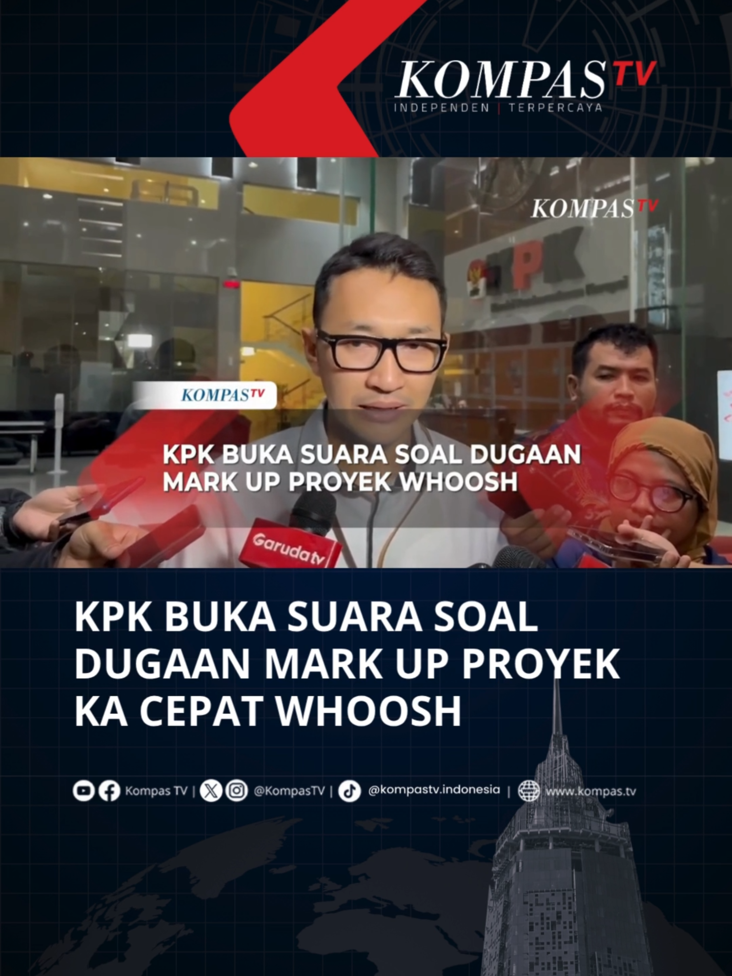 Juru Bicara KPK Budi Prasetyo buka suara terkait dugaan mark up proyek kereta cepat Jakarta-Bandung atau Whoosh. Ia sebut penyelidikan perkara sudah dimulai sejak awal tahun, terus berprogres dalam proses penyelidikan dan tim terus melakukan pencarian,  disampaikan kepada media, Senin (27/10/2025). Lebih lanjut ia menyampaikan KPK juga terus mengimbau kepada masyarakat siapapun yang memiliki informasi ataupun data yang terkait dengan hal tersebut bisa menyampaikan kepada KPK. Tuliskan komentarmu dan dapatkan berita terkini lainnya di www.kompas.tv serta youtube.com/kompastv #SOROTKompasTV #TikTokBerita