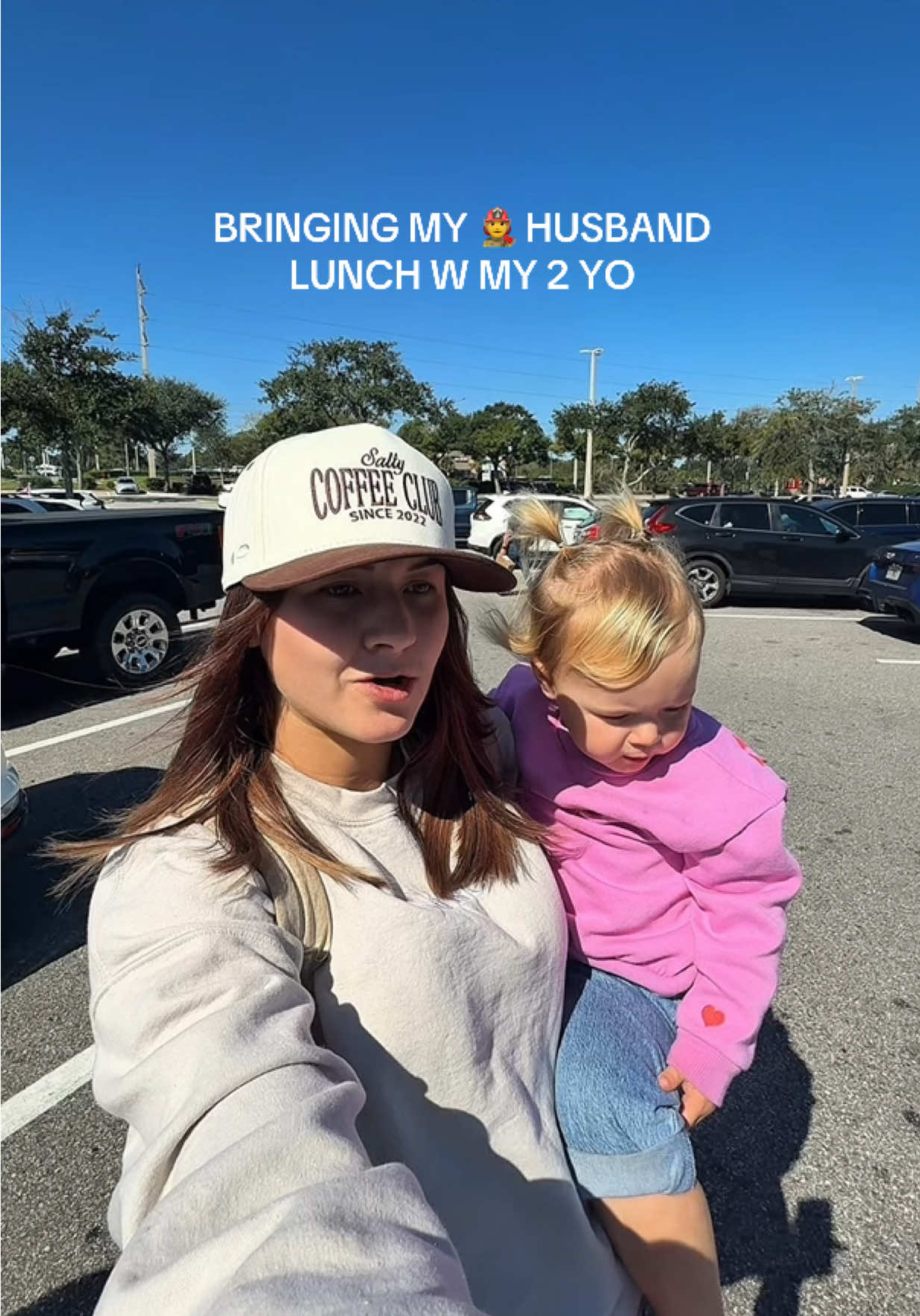 lunch with our firefighter and hilarious convos with our 2 yo 🥹😂🤍 love these days #toddlermom #firewife #firefightertiktok #momvlog #MomsofTikTok 