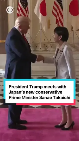 President Trump met with Japan's newest leader Prime Minister Sanae Takaichi on Tuesday during his trip to Asia. The two formally signed a trade agreement, which calls for the U.S. to charge 15% tariffs on Japanese goods — lower than the 25% initially threatened by Trump. In exchange, Japan pledged to invest $550 billion in U.S. industry and open its market to American rice, cars and defense equipment. The two leaders also signed a framework that calls for the U.S. and Japan to cooperate on supplying critical minerals and rare earth metals to each other. Takaichi, the first female leader of Japan, was close with the late Prime Minister Shinzo Abe, a friend of Trump's up until his assassination in 2022. #news #trump #japan #tariffs #trade 