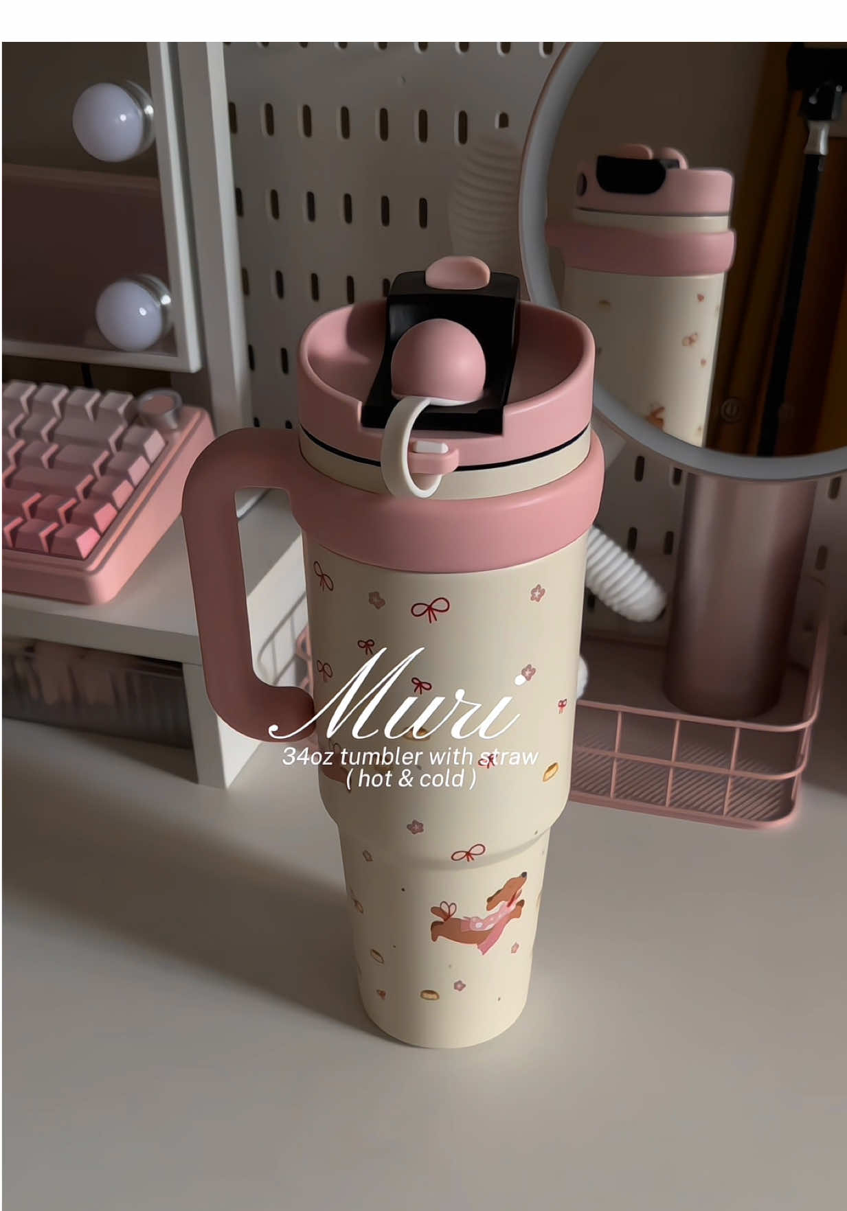 Super cute muri tumbler 🧸🩰😩  #muri #tumbler #insulatedtumbler #pinktumbler #tumblerwithstraw 