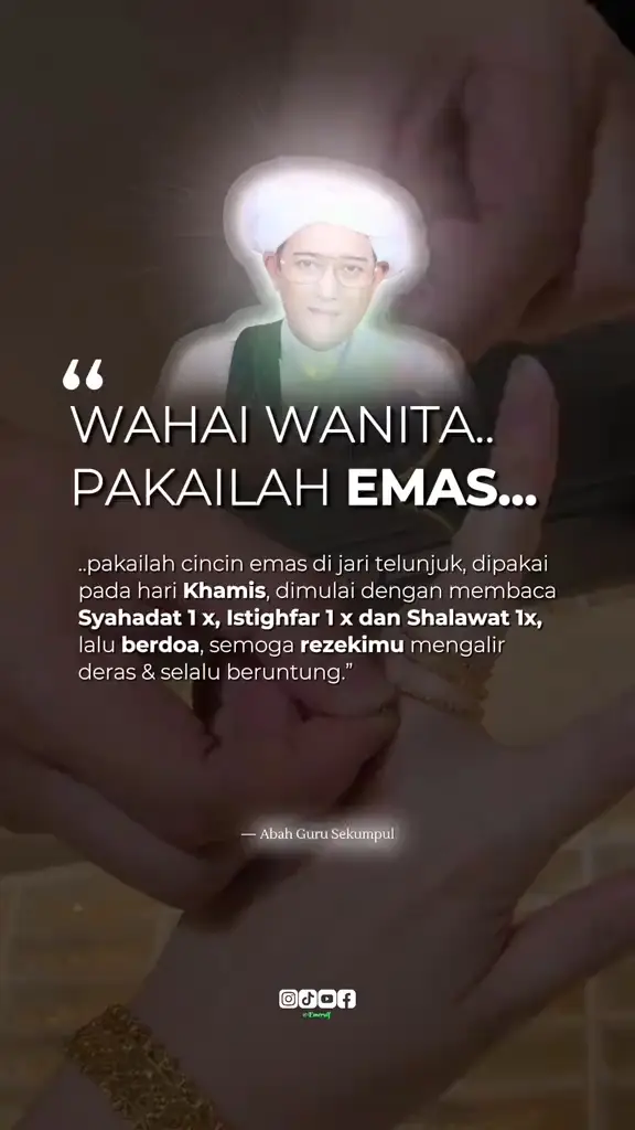 ✨ Rezeki bukan hanya datang dari usaha, tapi juga dari keberkatan dan keyakinan pada amalan yang baik. 🌸 Semoga setiap emas yang dipakai menjadi simbol keberuntungan, kemuliaan dan keberkatan hidupmu, wahai wanita solehah 🤍 #beningcinta_ #dakwahharian #rezekiberkat #amalanwanita #abahgurusekumpul 