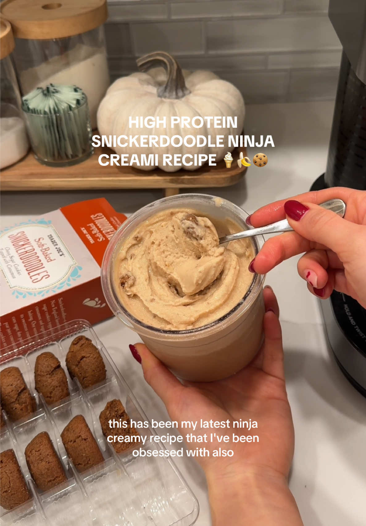 full measurements of what i used!  1 cup almond milk  1 scoop @CorePerform  10g PB2 1 tsp sugar free jello  mix ins: 1.5 snickerdoodle cookie, 1/2 banana  mix on ice cream once, add a bit of milk, mix again, add mix ins and mix last time  #FitTok #healthyrecipes #ninjacreami #highprotein #wellnesstok @NinjaCreami @Ninja Kitchen 