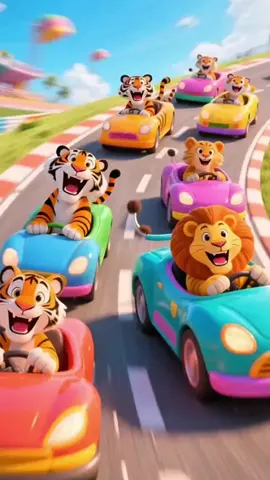 Singa dan macan bermain mobilan bersama #kartunlucu #animals #fyp #videolucu #viral 