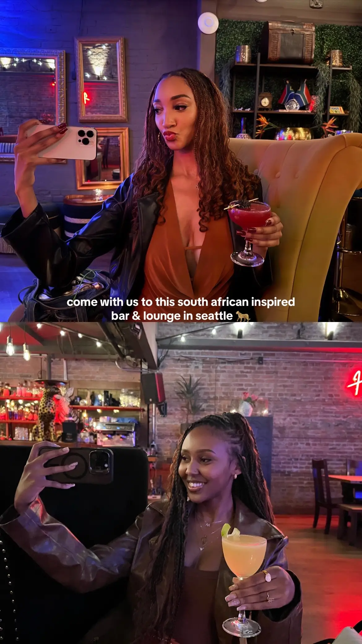 my bestie and I checked out @karoo_cafe_seattle  in pike place Seattle and let me tell yall the ambiance was 100/10 😍 and it surprisingly was not that packed. I’ll definitely be back! #karoocafe #seattlebar #girlsnightout #southafricanbar #seattlefoodie 