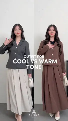 Cold vs Warm undertone outfit dua-duanya netral tapi ngasih auranya beda bangetkan?  Charcoal = calm & composed. Brown = warm & grounded. ⠀ ✨ Tips kecil: kenali undertone warna biar outfit kamu keliatan lebih hidup di kulit. ⠀ Kamu tim mana nih? #AsokaStyle #FashionTips #UndertoneOutfit #OOTDInspo #RacunTiktok 